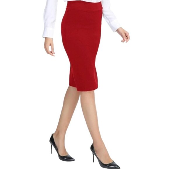 Urban CoCo Women's Elastic Waist Stretch Bodycon Midi Pencil Skirt - RED Large - Picture 1 of 7